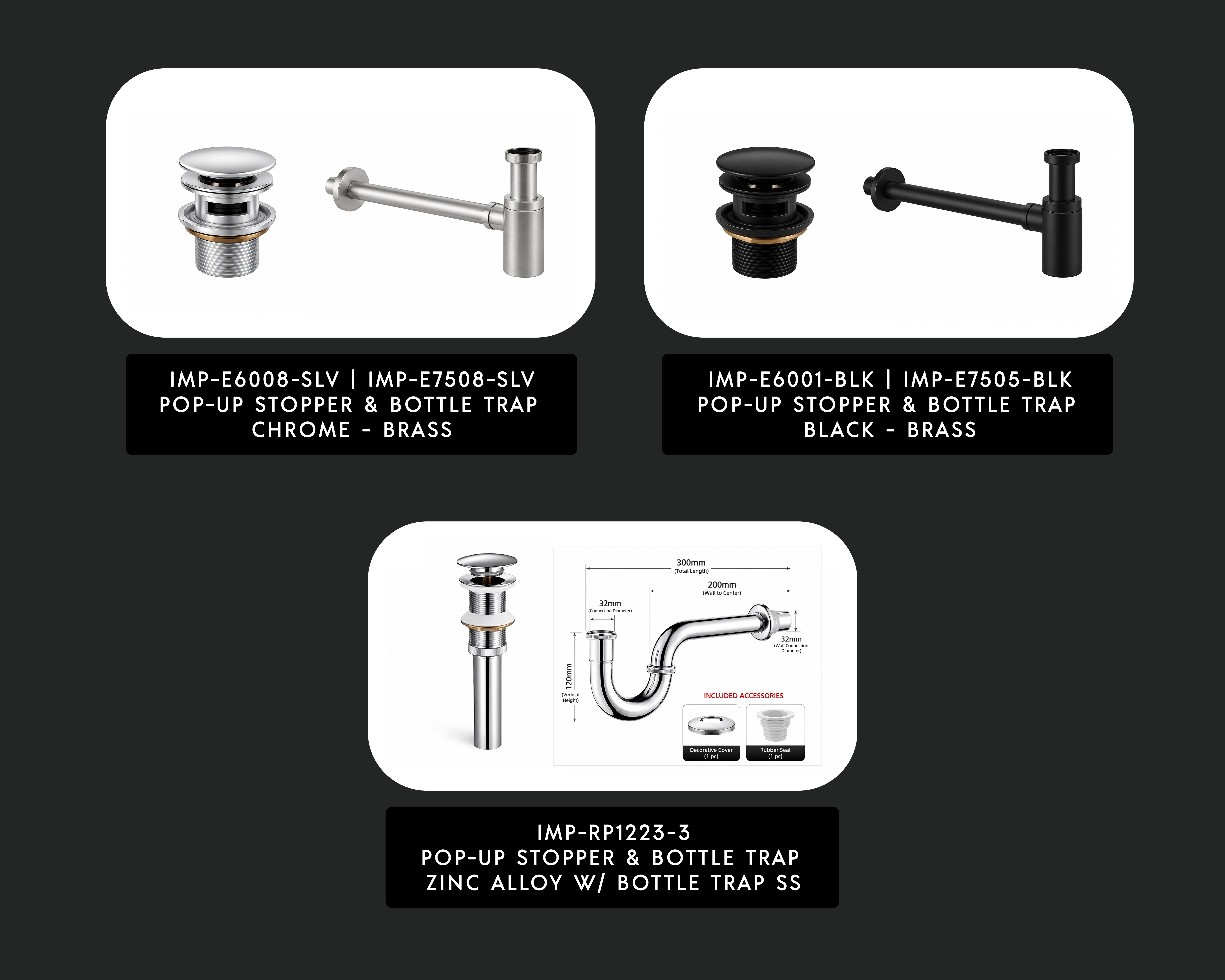 Modern drainage accessories designed to complement Improve AquaLuxe vanity collections with clean aesthetics and practical functionality for contemporary bathroom spaces.