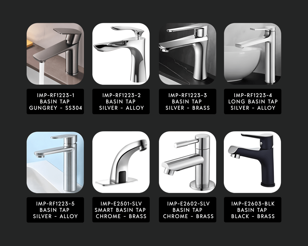 Modern basin taps designed to complement the Improve AquaLuxe Bathroom Vanity Collection with stylish finishes and practical functionality for contemporary bathroom spaces.